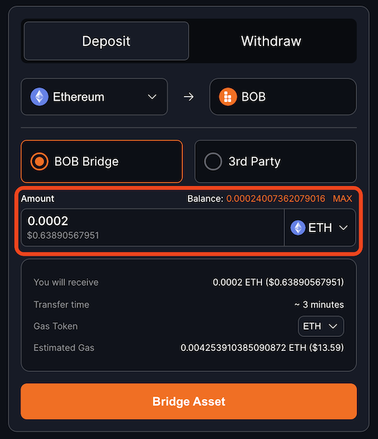 Amount field with 0.0002 Ether typed in